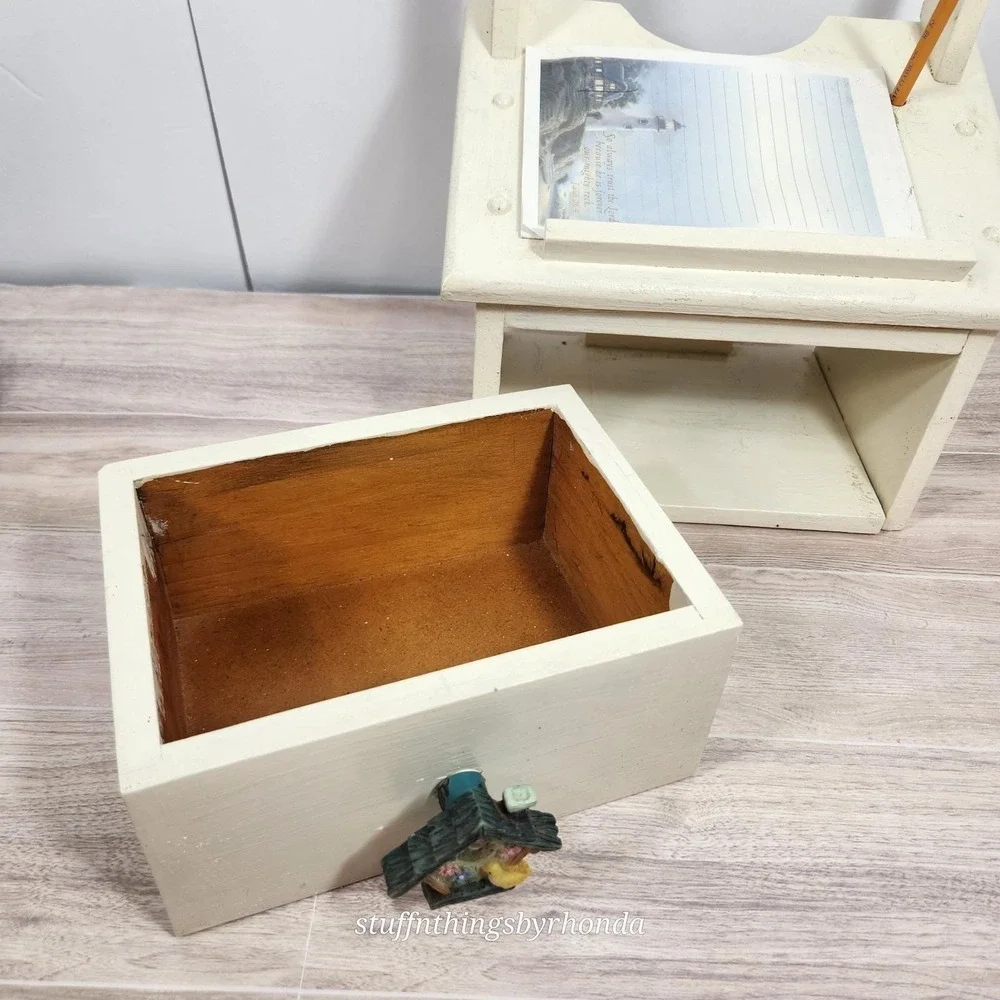 Vintage Wood Wall Mount Writing Shelf Wall Phone Stand / Desk Caddy Charge Stand